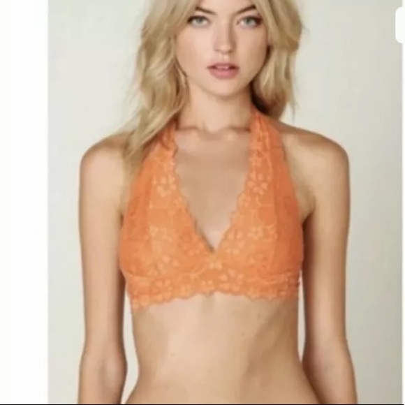 Free People Light Orange Galloon Lace Halter Bra S - Picture 6 of 7